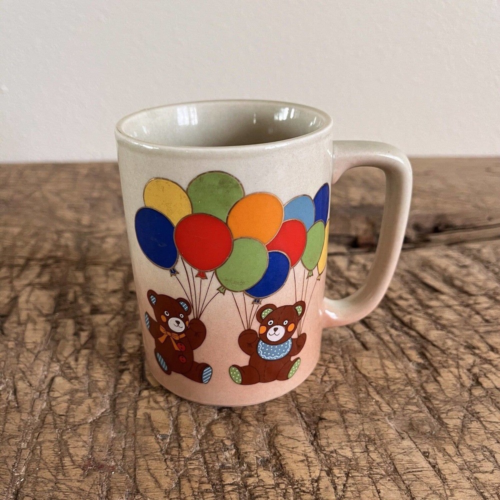 Vintage Otagiri Coffee Mug Cup with Teddy Bears Balloons Ombre